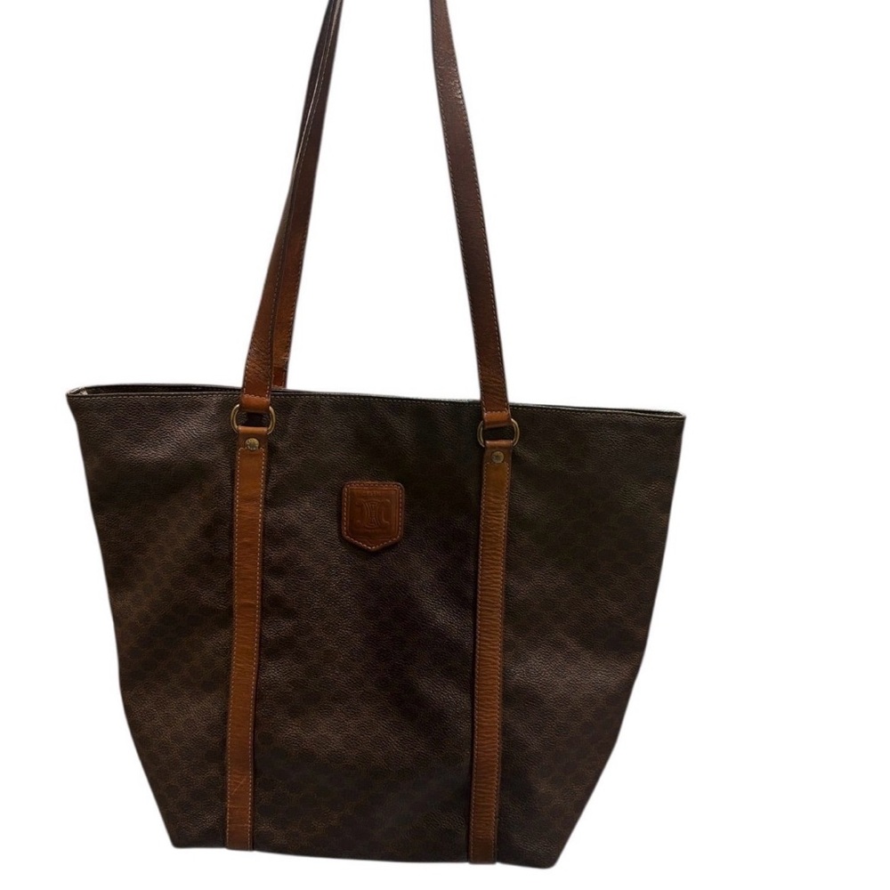 Pre-loved vintage Celine Brown and Tan Signature Canvas Tote